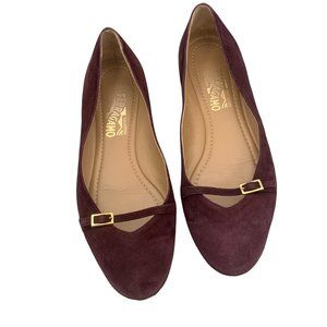 Salvatore Ferragamo Audrey Ballet Flats Women's Suede Burgundy Size 6C